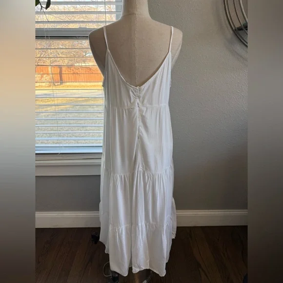 12th Tribe White Spaghetti Strap Tiered Babydoll Dress Size Medium - Picture 3 of 5